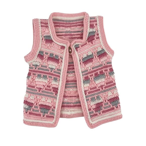 Handmade Pink Heart Crochet Knit Coquette Valentine's Day Vest Womens Size Large - Picture 1 of 4